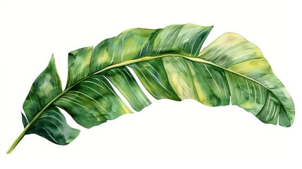 delicate watercolor painting of banana palm leaf isolated on white tropical botanical art illustration