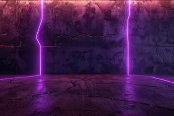 Wall Mural - Neon Sci Fi Retro Cyber Glowing Purple Blue Rectangle Frame On Dark Concrete Rough Floor Empty Spaceship Garage Tunnel Background 3D Rendering Illustration