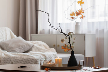 Wall Mural - autumn decor in cozy white modern room