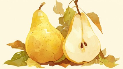 Sticker - Illustrations of solitary pear fruits in a 2d format are available