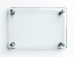 Poster - Advert on transparent background. A transparent glass plate on metal holders. Stock concept.