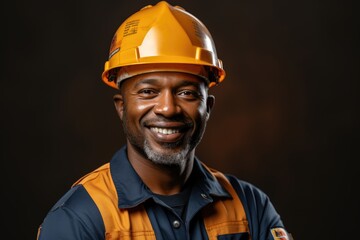 Poster - Young man smiling uniform builder with safety helmet holding oil paint and paint r, generative IA