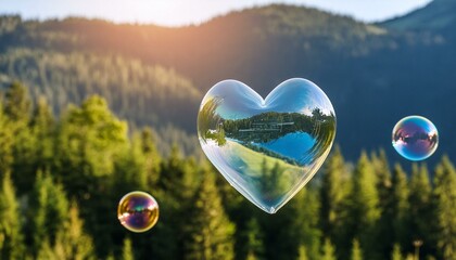 Wall Mural - A heart,shaped soap bubble floating in the air , heart,shaped soap bubble, floating