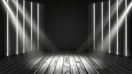 Poster - A white spotlight illuminates an empty room in 3D. Stock generated this image.