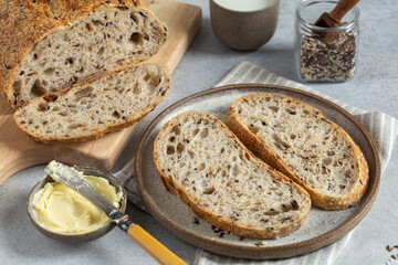 Canvas Print - slices of homemade seeded multigrain sour dough bread