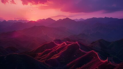 Sticker - A dramatic and stunning sunset over the Great Wall of China, capturing the majesty and solitude of ancient borderlands