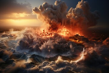 Wall Mural - Volcanic eruption in Hawaii, Lava finds the ocean., generative IA