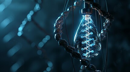 Poster - This is a medical concept in the field of nanotechnology. The use of nanorobots to replace parts of DNA. A 3D rendering is shown.