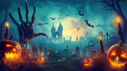 Wall Mural - The zombie hand and Halloween background, Illustration