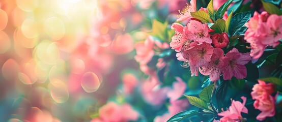 Wall Mural - A blossoming tree stands out in the park, surrounded by empty space. Stock background.