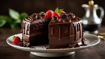 Wall Mural - chocolate cake on a plate