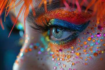 Poster - Close-up of a drag queenâ€™s expressive eyes and vibrant makeup,