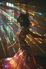 Poster - Elegant drag queen performing a dance routine, with colorful lighting effects,