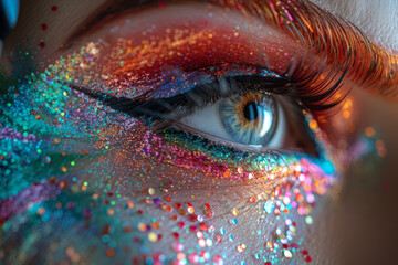 Poster - Close-up of a drag queenâ€™s expressive eyes and vibrant makeup,