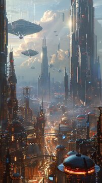 A futuristic cityscape, realistic.