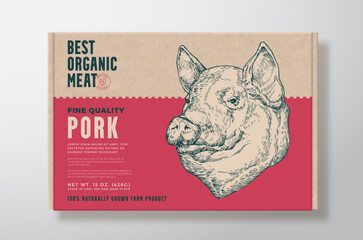 Wall Mural - pork meat vector packaging label design on a craft cardboard food box container. modern typography a