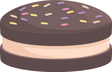 Poster - Chocolate cookie is being iced with a creamy filling and topped with colorful sprinkles