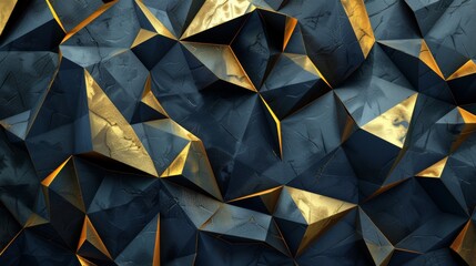 Poster - the wall has a polygonal chaotic pattern on a dark abstract background. the rendered image is in 3d.