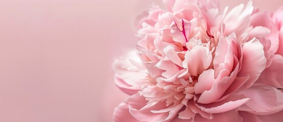 Wall Mural - The pink peony is close up with a blurred background and empty space. The image was created using the Stock technology