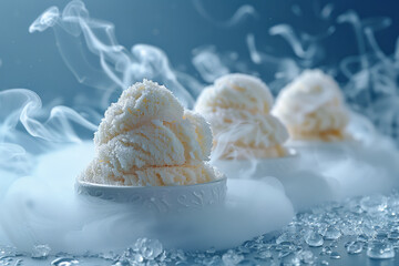 Aufkleber - Minimalist design of frozen ice cream scoops with cold vapor,