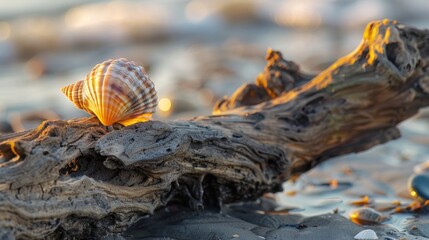 Wall Mural - driftwood and seashells are tered across the tidal flats remnants of the seas everchanging presence.