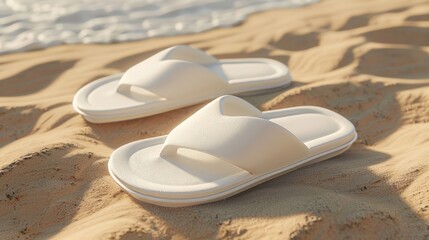 3d rendering slippers isolated on sand background mock-up 