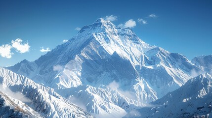 Wall Mural - Snow-capped peaks with clear blue sky, detailed textures, and serene atmosphere