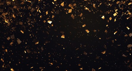 Minimalist Digital Backdrop with Gold Confetti Falling on Black Background