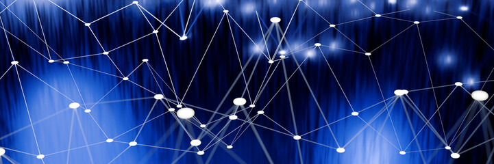 Poster - Digital background with glowing dots and lines. Big data visualization.3D rendering
