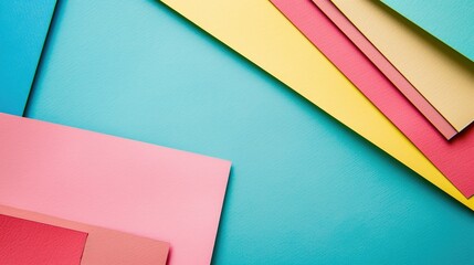 Poster - Abstract colored paper texture background. Minimal geometric shapes and lines in blue, pink, green, yellow colors