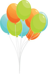 Poster - Bunch of colorful balloons is floating in the air, tied with white strings