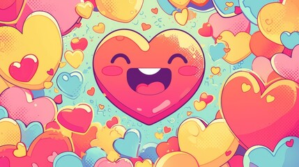 Sticker - A cartoon rendering of an emoji expressing love with a heart shaped symbol in a vibrant speech bubble