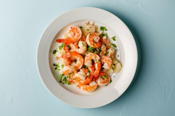 Wall Mural - A Simple Delight: Garlicky Shrimp With Parsley on a White Plate