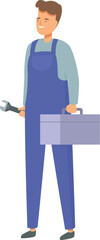 Poster - Handyman is holding a wrench and a toolbox, ready to start a new job