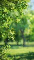 Wall Mural - Blurred of green natural tree in park background