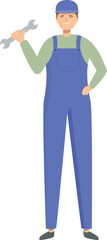 Poster - Young smiling plumber holding a wrench is ready to do some work