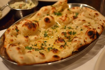 Wall Mural - butter garlic naan, flatbread, Indian food, kulcha