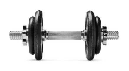 Wall Mural - Metal dumbbell isolated on white. Sports equipment