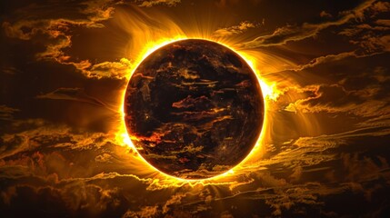 Wall Mural - the ring of fire solar eclipse captured through a telescope revealing the intricate details of the s