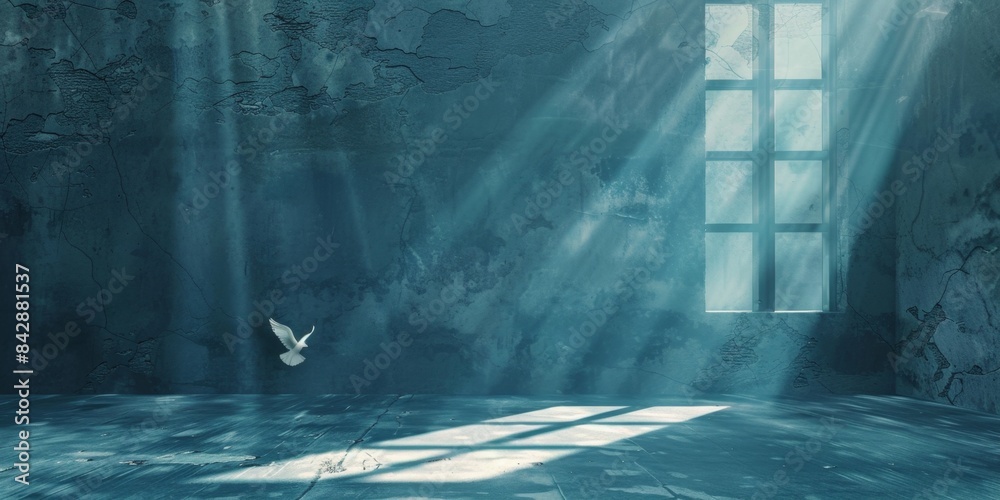 Empty room with light beams and window shadows, abstract grunge style ...