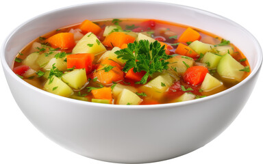 Wall Mural - white bowl of vegetable soup isolated on white or transparent background,transparency 