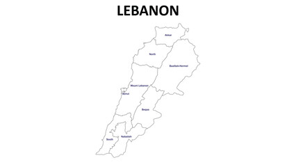 Canvas Print - Lebanon Map. State and district map of Lebanon. Administrative map of Lebanon with states and boundaries in white color.