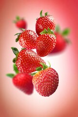 Canvas Print - fresh ripe sweet strawberries levitation.