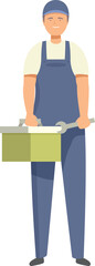 Poster - Friendly handyman is holding a wrench and carrying a toolbox, ready to tackle any home repair