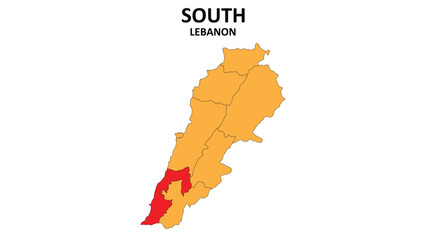 Sticker - South Map in Lebanon. Vector Map of Lebanon. Regions map of Lebanon.