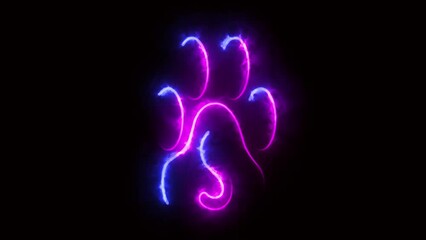 Fototapete - Neon letter S with neon paw, Neon alphabet S glowing in the dark, pink blue neon light shine S the best digital symbol,3d render Education concept.