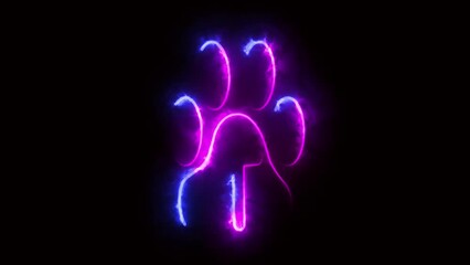 Fototapete - Neon letter T with neon paw, Neon alphabet T glowing in the dark, pink blue neon light shine T the best digital symbol,3d render Education concept.