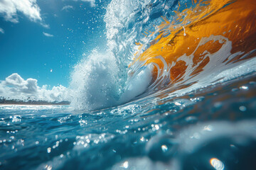 Wall Mural - close up big wave beach abstract background. generative ai.