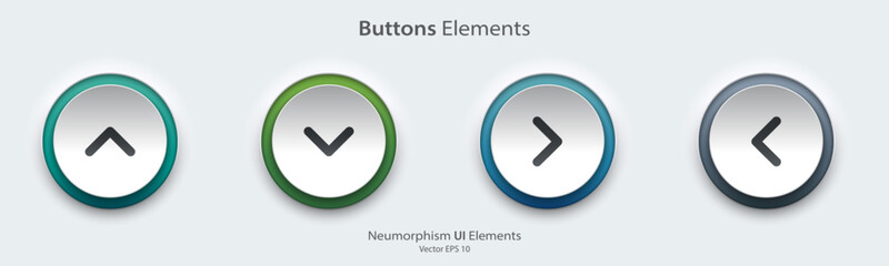 Fototapete - Direction sign. A set of white round buttons with direction symbols.  The arrow up, down, right left icon. 3D Neumorphism design style for Apps, Websites, Interfaces, and mobile apps. UI UX.