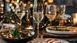 © Thirawat - A New Year's Eve dinner with a menu of celebratory dishes and sparkling champagne. The evening culminates in a countdown to the new year,